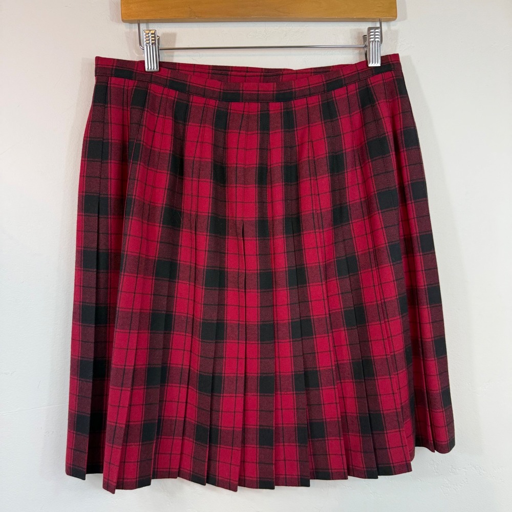 Vintage Laura Ashley Wool Plaid Pleated Skirt US 12 Red Tartan Academia Kilt - Picture 5 of 12